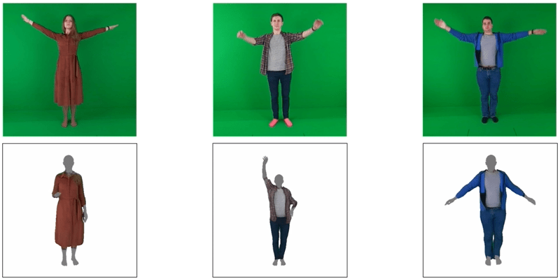 Comparison of image-based outfit code fitting (geometry reconstruction) on AzurePeople dataset